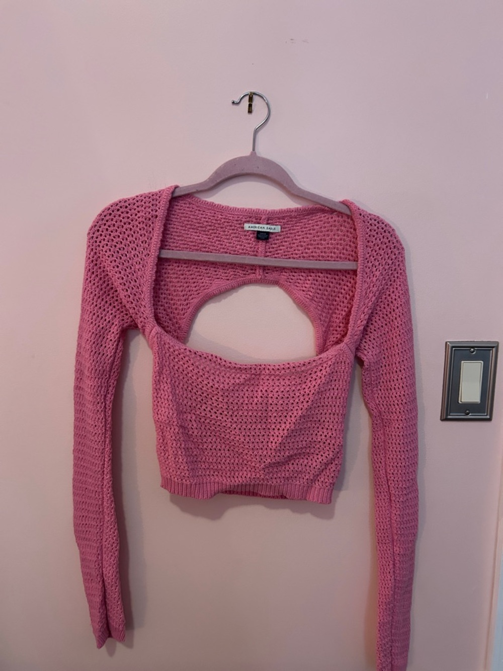 American Eagle Outfitters Pink Open-Back Knit Crop Top